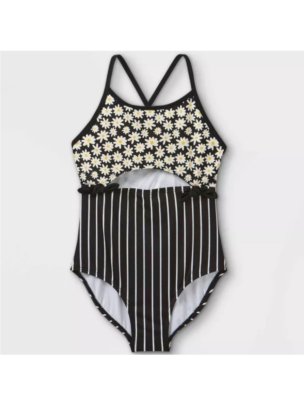 Art Class Girls Floral & Stripe One-Piece Swimsuit with Front Cut Out